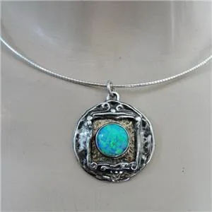Hadar Designers Handmade 9k yellow Gold 926 Silver Opal Collar Pendant (H) SALE