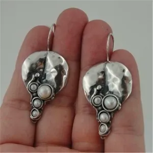 Hadar Designers Handmade Art 925 Sterling Silver Drop Pearl Earrings (H 2663)