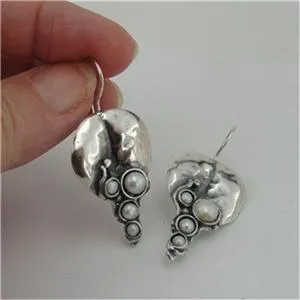 Hadar Designers Handmade Art 925 Sterling Silver Drop Pearl Earrings (H 2663)