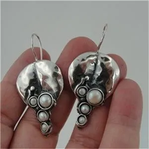 Hadar Designers Handmade Art 925 Sterling Silver Drop Pearl Earrings (H 2663)
