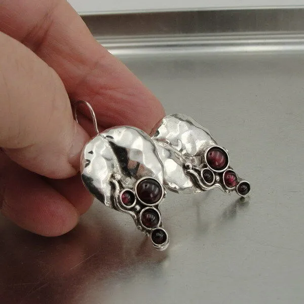 Hadar Designers Handmade Artistic 925 Sterling Silver Garnet Earrings (H 2663) y