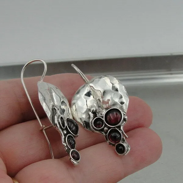 Hadar Designers Handmade Artistic 925 Sterling Silver Garnet Earrings (H 2663) y