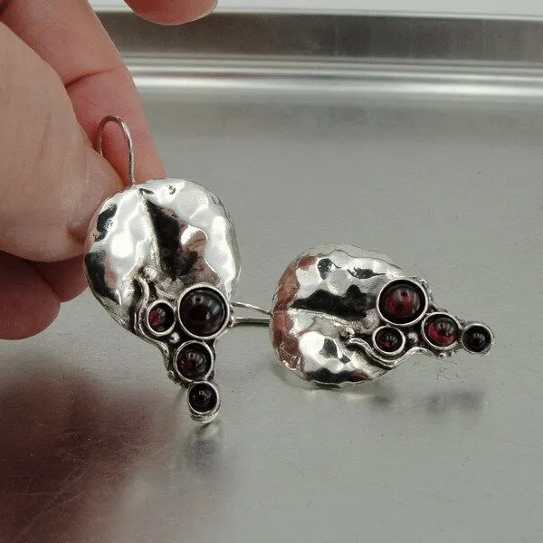 Hadar Designers Handmade Artistic 925 Sterling Silver Garnet Earrings (H 2663) y