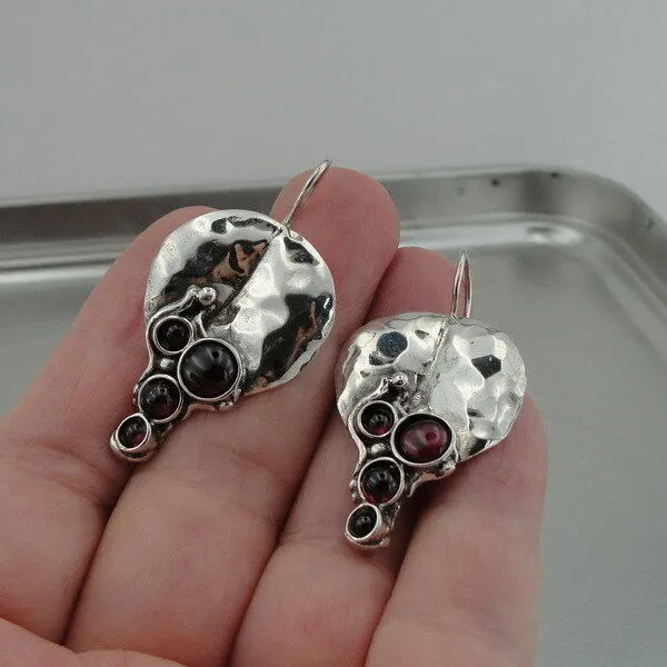 Hadar Designers Handmade Artistic 925 Sterling Silver Garnet Earrings (H 2663) y