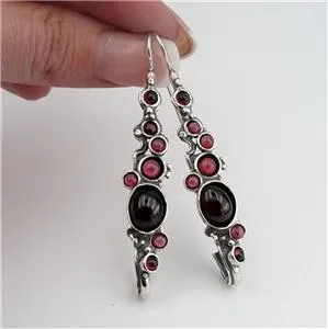 Hadar Designers Handmade Dangle 925 Sterling Silver Red Garnet Earrings (H 2151)