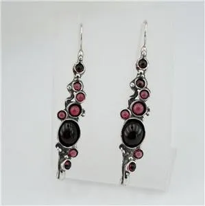 Hadar Designers Handmade Dangle 925 Sterling Silver Red Garnet Earrings (H 2151)