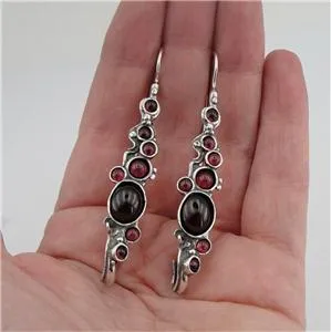 Hadar Designers Handmade Dangle 925 Sterling Silver Red Garnet Earrings (H 2151)