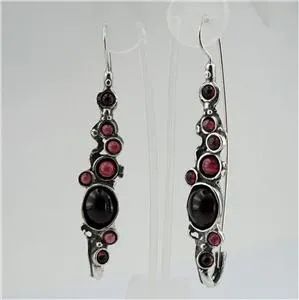Hadar Designers Handmade Dangle 925 Sterling Silver Red Garnet Earrings (H 2151)