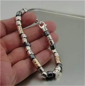 Hadar Designers Handmade Modern 14k Gold Fil 925 Sterling Silver Bracelet (I b86