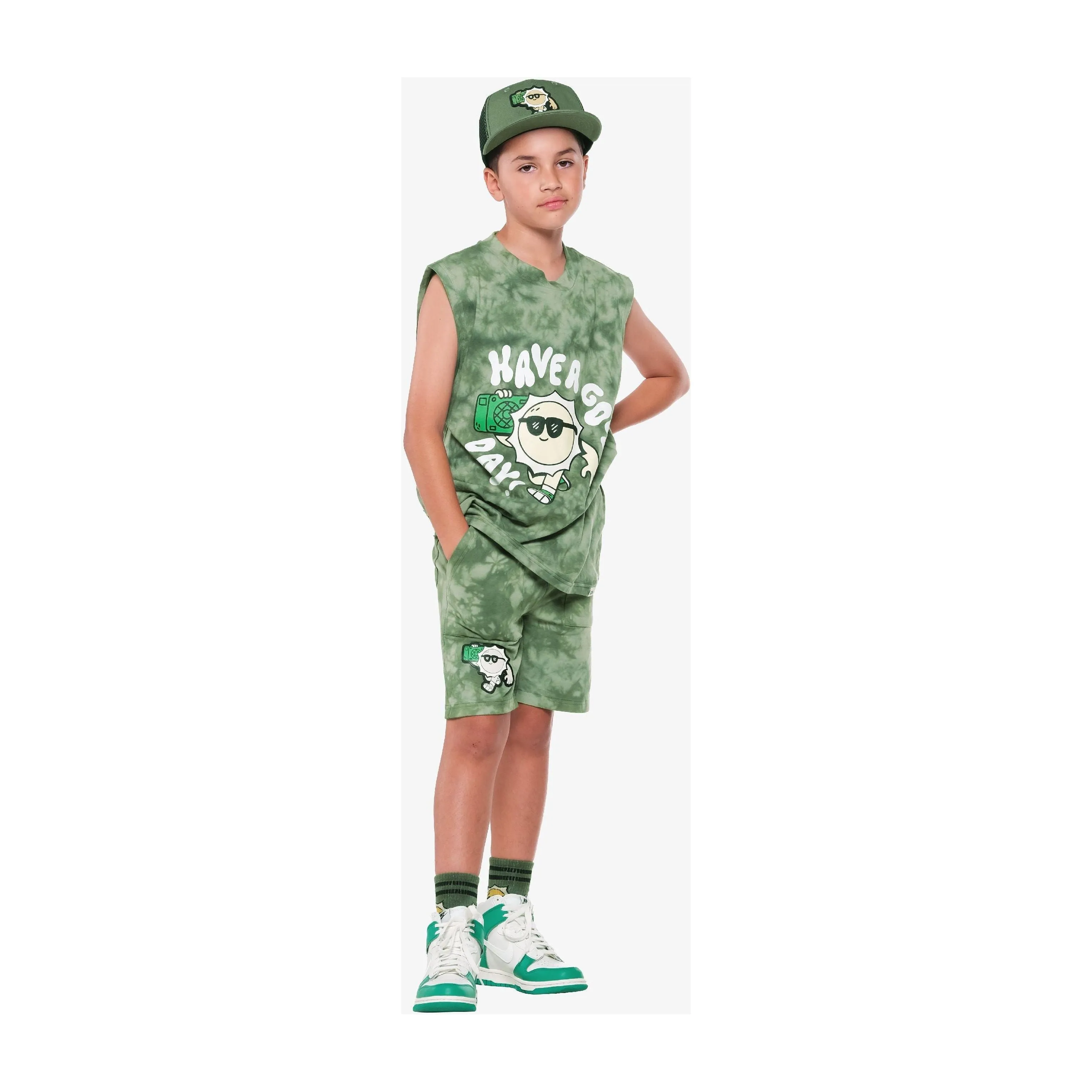 Have A Good Day Green Tie-Dye Shorts