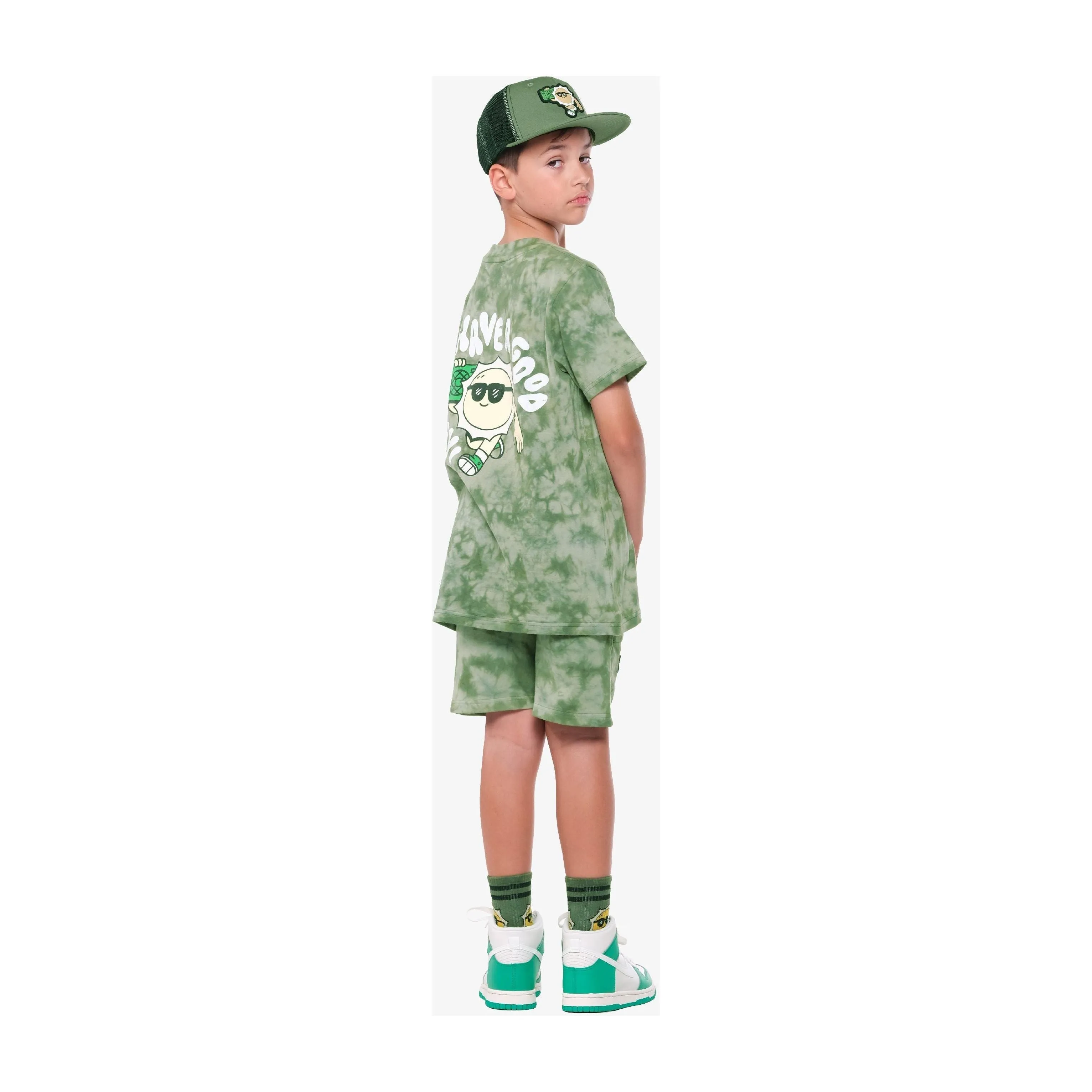 Have A Good Day Green Tie-Dye Shorts