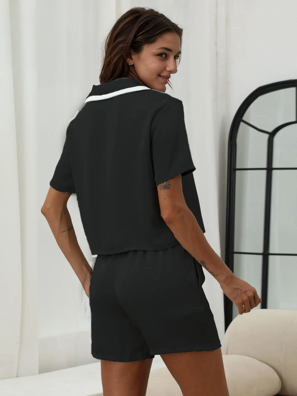Hazel Blues® |  Button Down Short Sleeve Top and Shorts Lounge Set