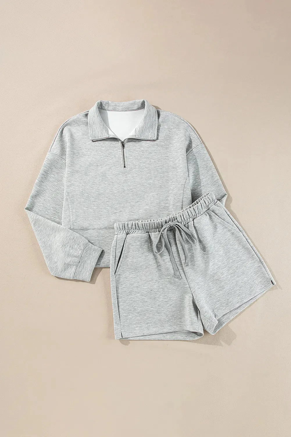 Hazel Blues® |  Half Zip Long Sleeve Top and Drawstring Shorts Set