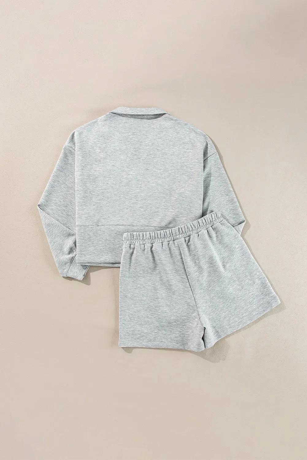 Hazel Blues® |  Half Zip Long Sleeve Top and Drawstring Shorts Set