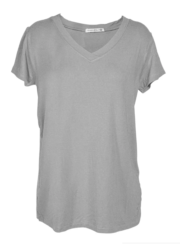 Heather Grey Short Sleeve V Neck Top
