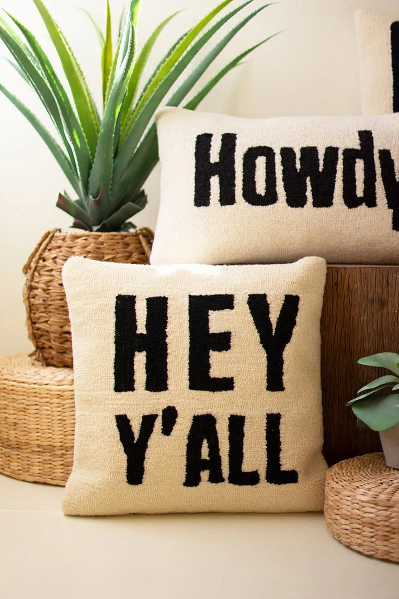 Hey Y'All Hand-Hooked Pillow