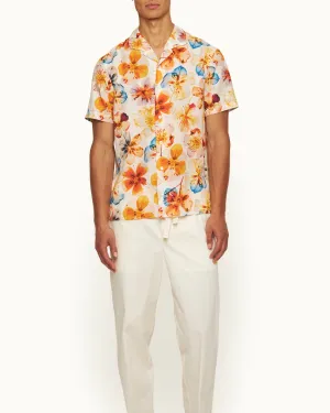 HIBBERT OSHIBANA PRINT SHORT SLEEVE SHIRT - WHITE SAND