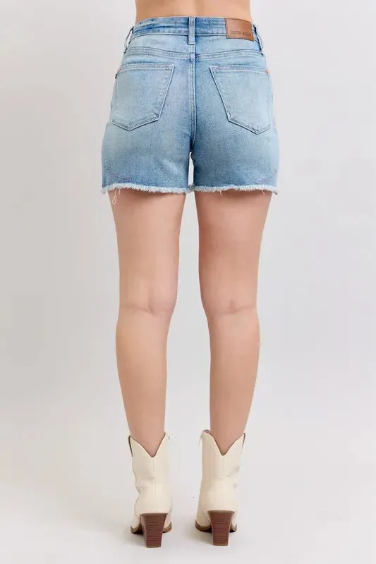 High Waist Western Embroidery Detail Cut Off Denim Shorts
