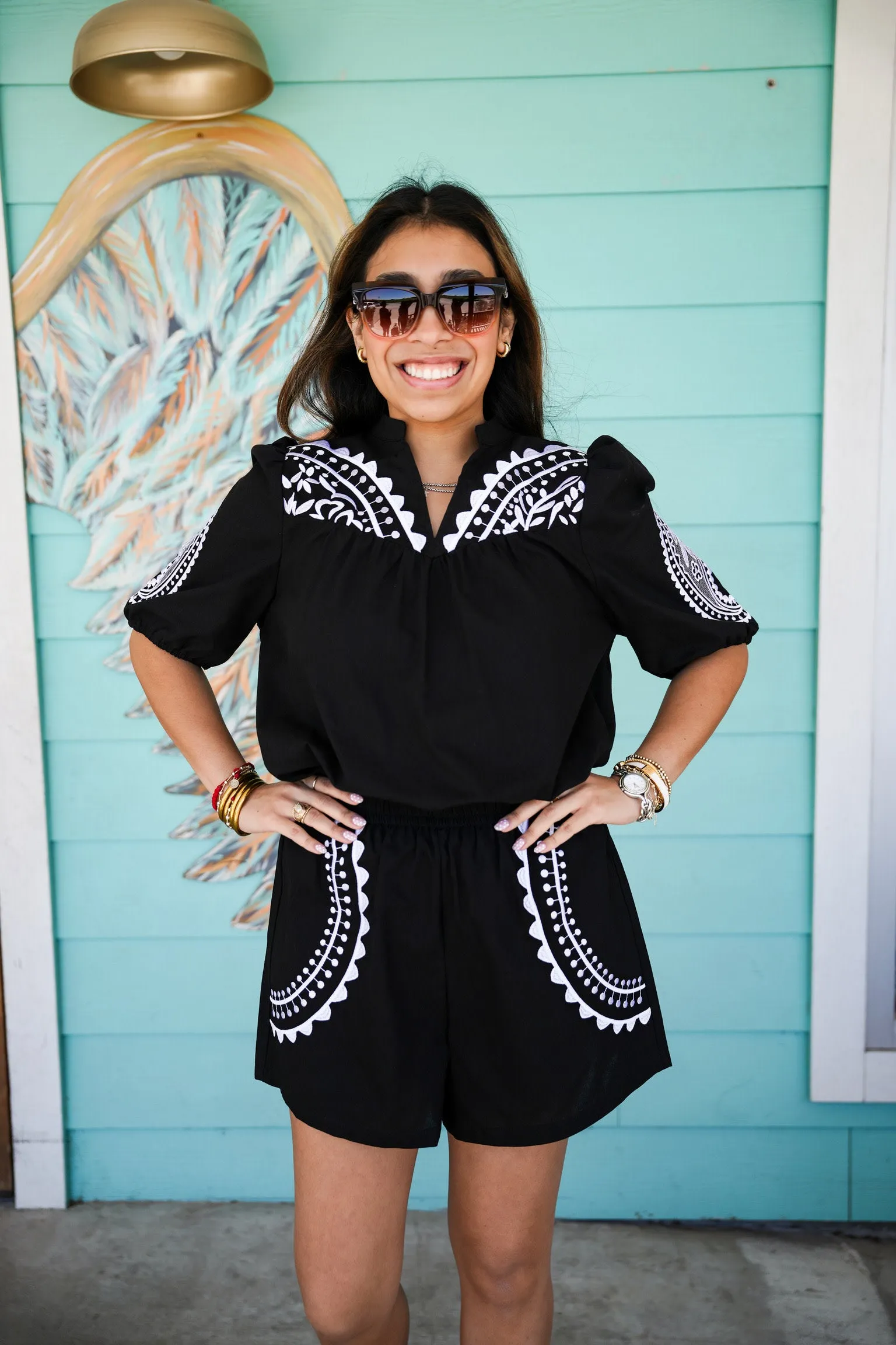 Humphrey Black Embroidered Shorts