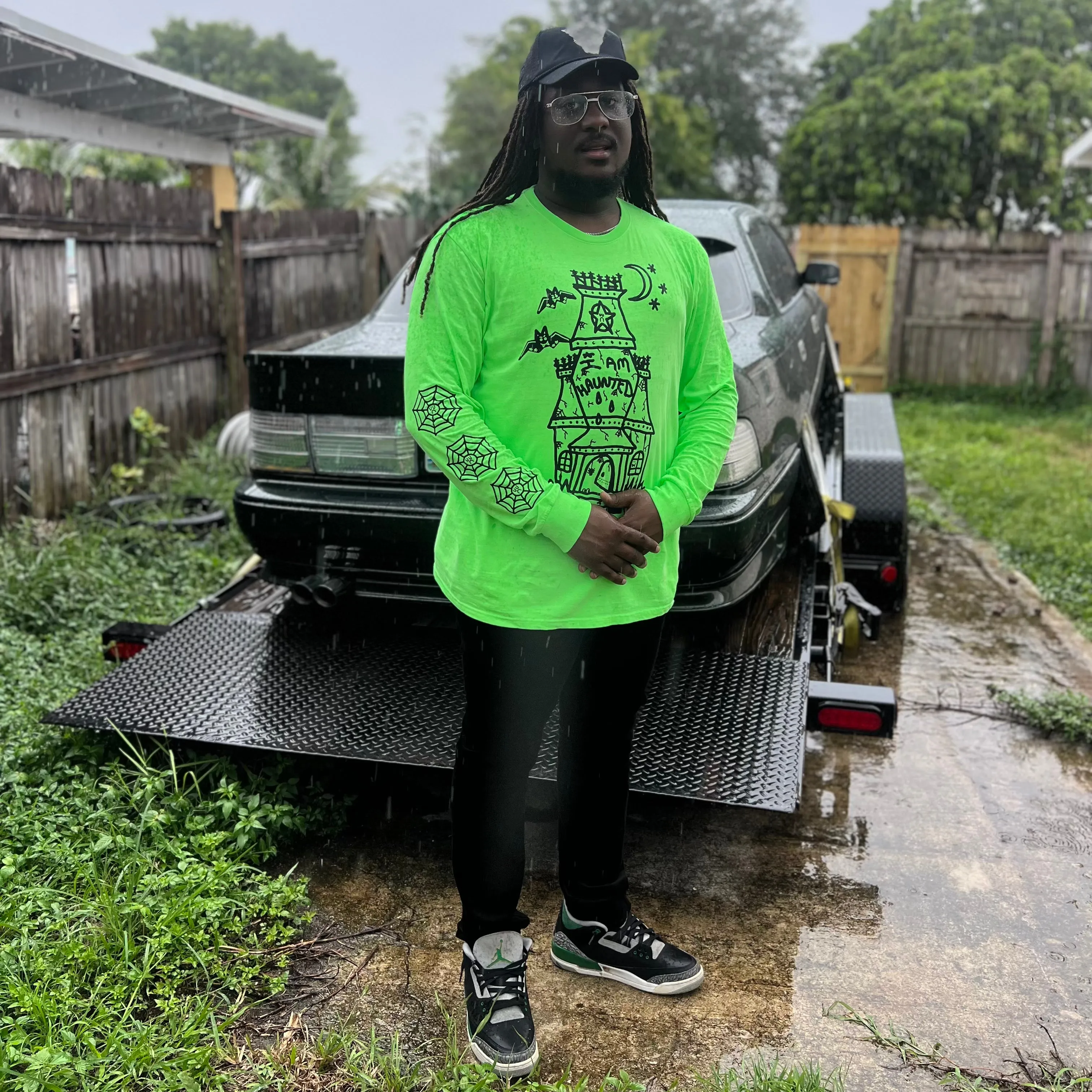 I AM A HAUNTED HOUSE LONG SLEEVE SHIRT - SLIME GREEN