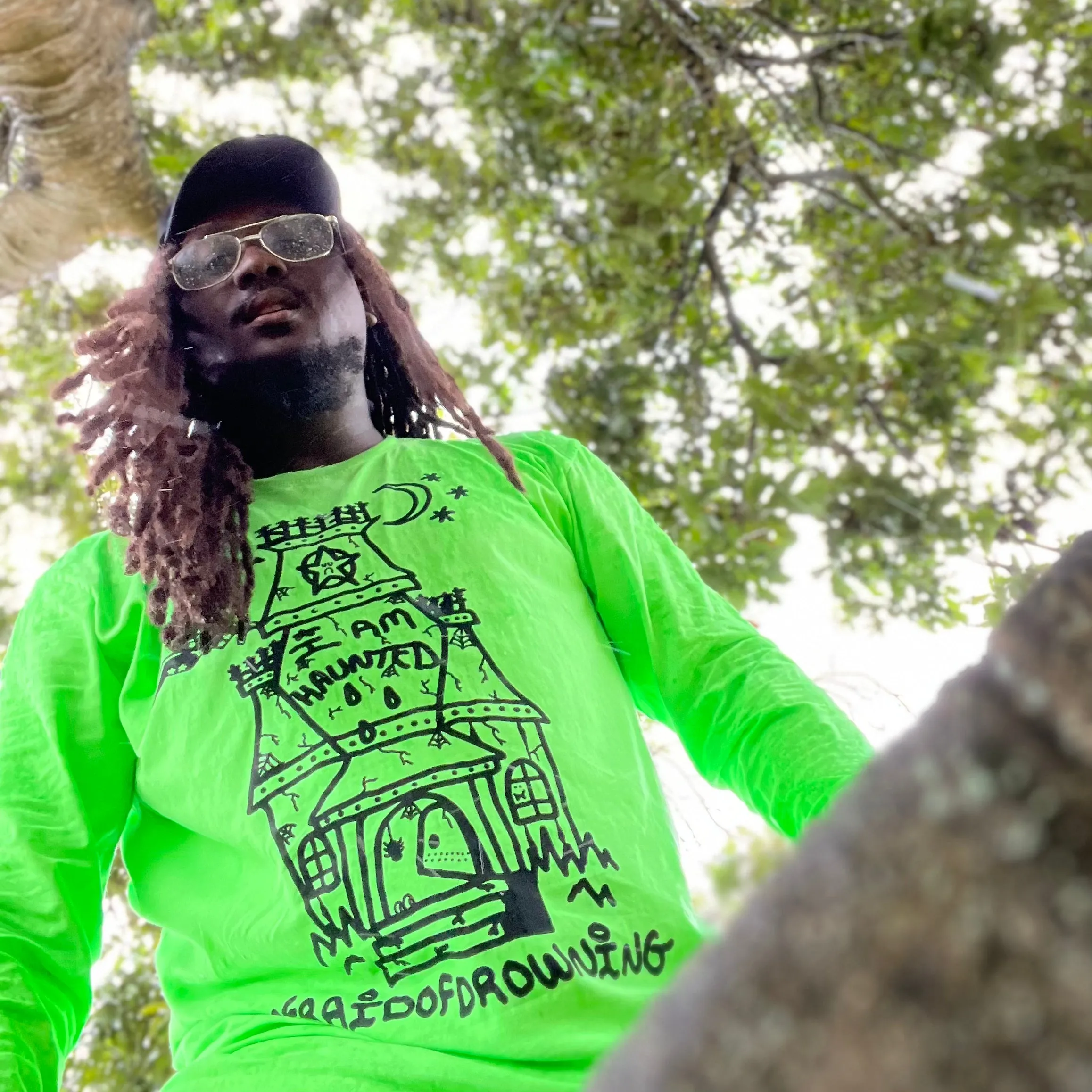I AM A HAUNTED HOUSE LONG SLEEVE SHIRT - SLIME GREEN