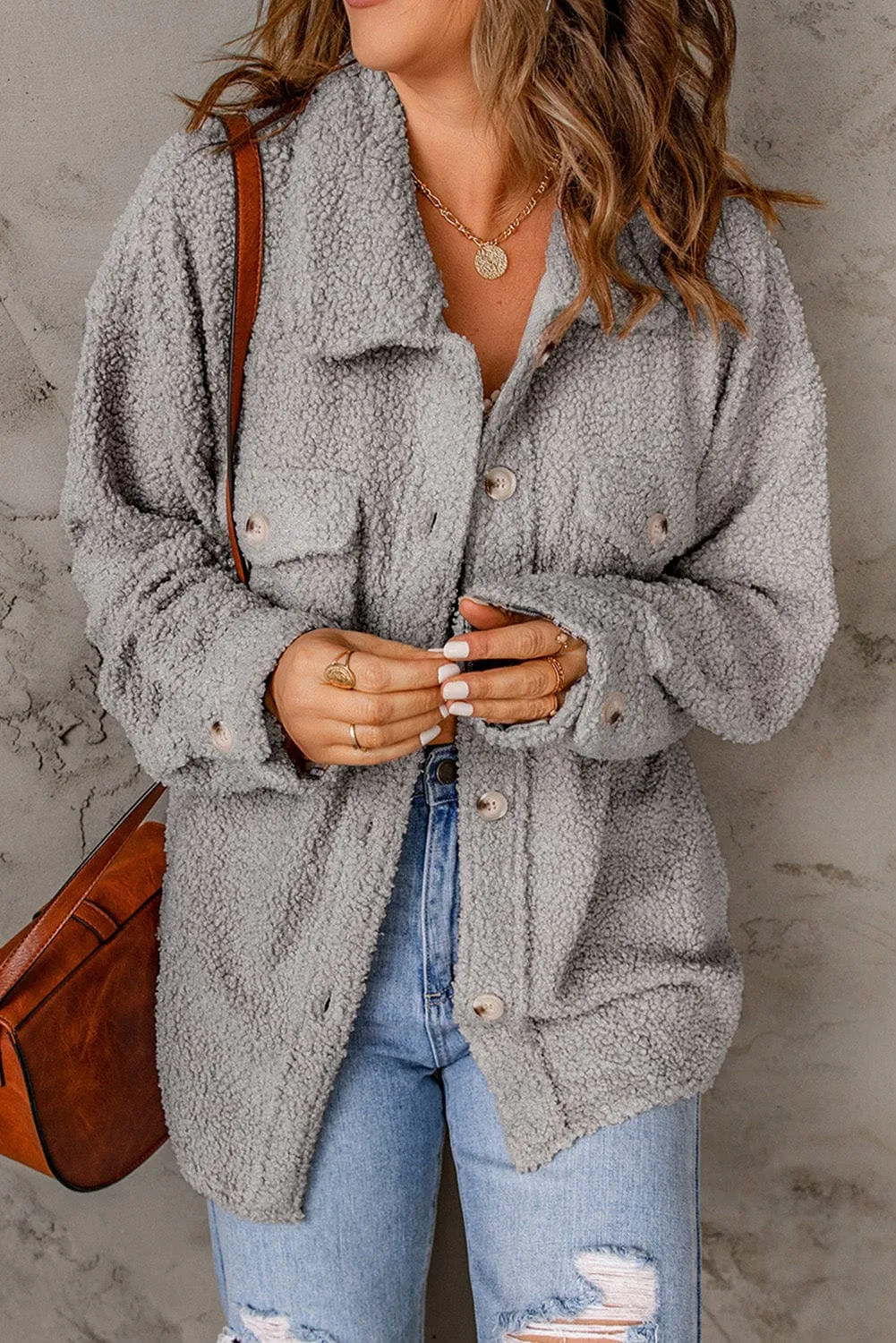 Ivory Textured Button-Up Shacket