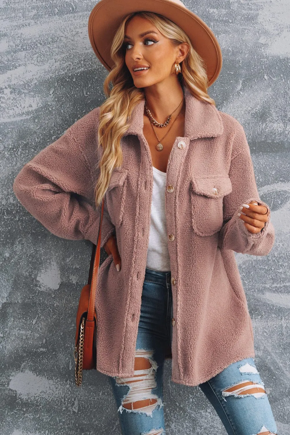 Ivory Textured Button-Up Shacket