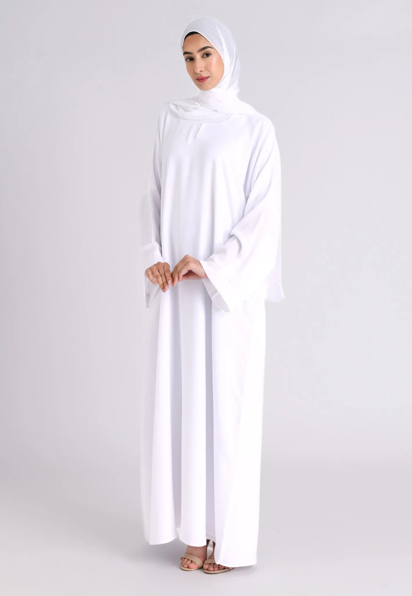 Ivory White Textured Abaya With Pockets (Premium)