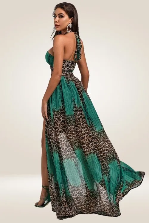 Jennifer Green Leopard Print Cut Out Maxi Dress