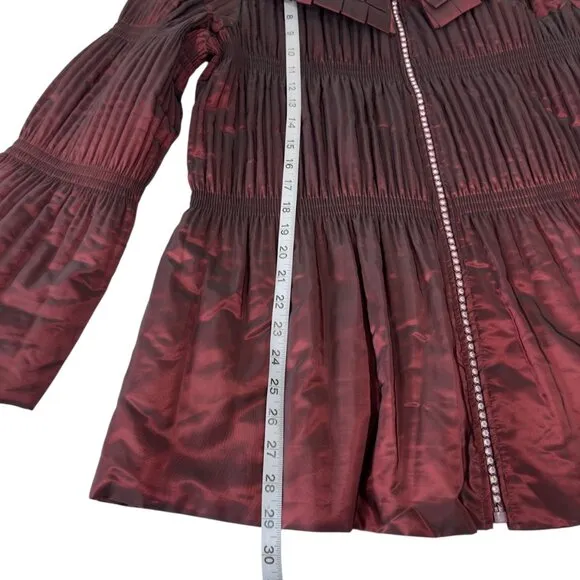 Jerry T Womens Pleated Burgundy Jacket With Unique Collar &amp; Flared Sleeves Size