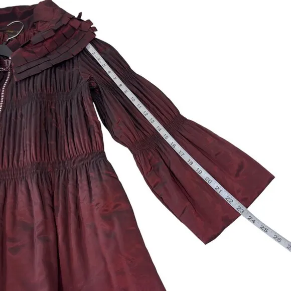 Jerry T Womens Pleated Burgundy Jacket With Unique Collar &amp; Flared Sleeves Size