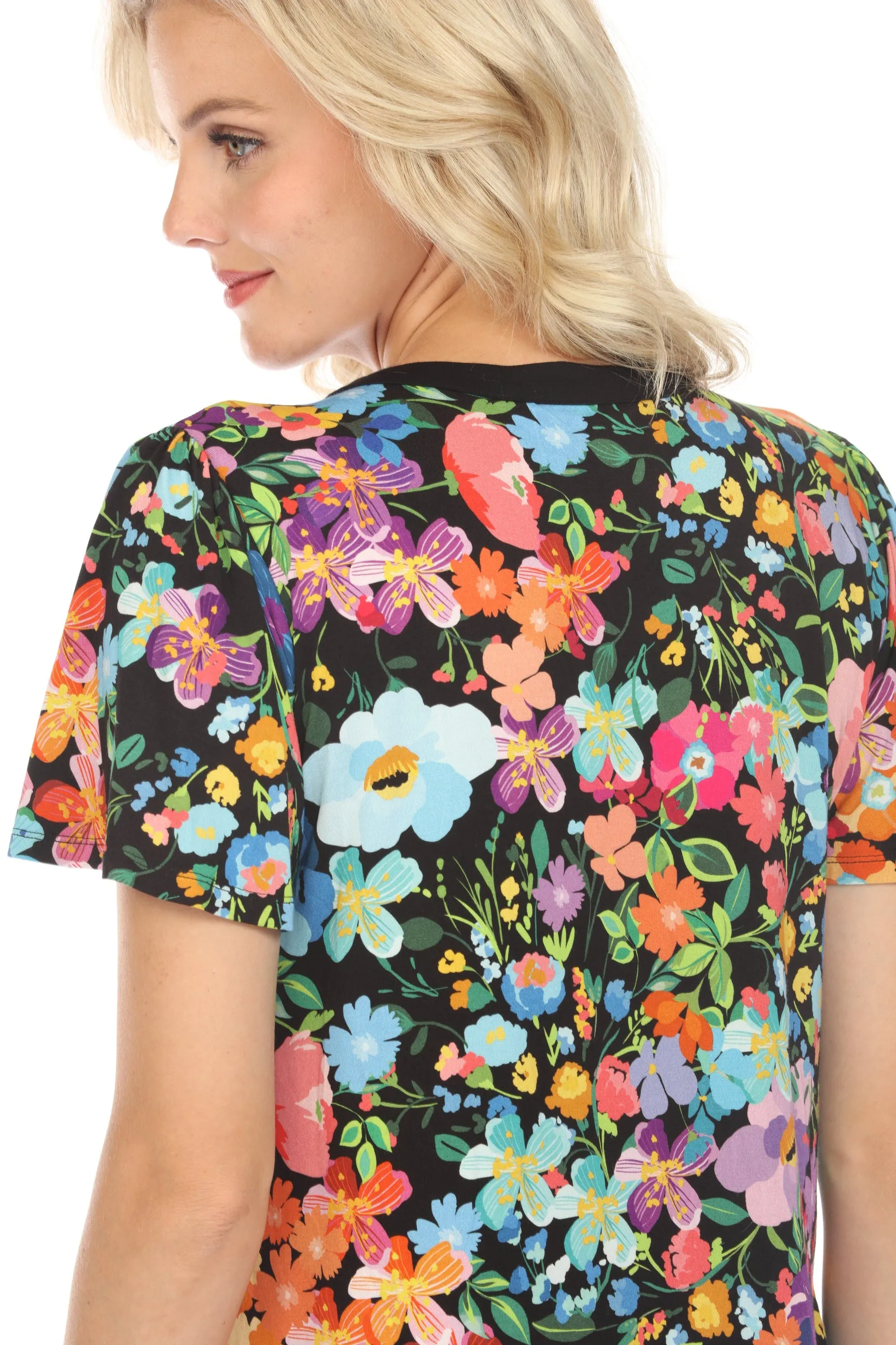Johnny Was The Janie Wild Bloom Favorite Flutter Sleeve Henley Tee Boho Chic T17724
