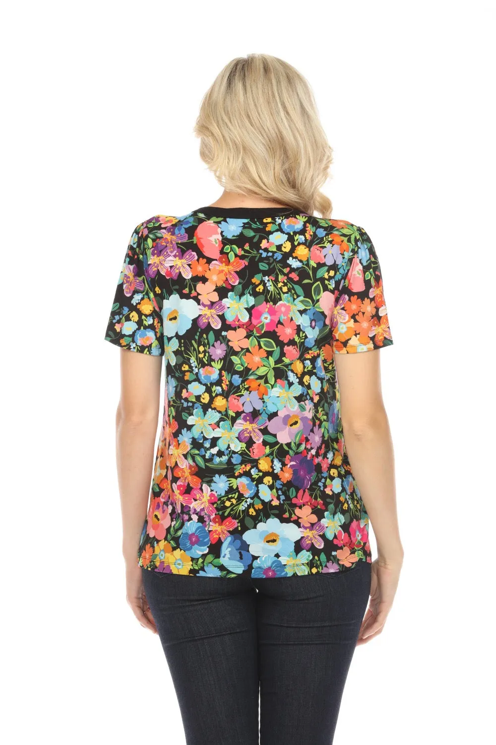 Johnny Was The Janie Wild Bloom Favorite Flutter Sleeve Henley Tee Boho Chic T17724