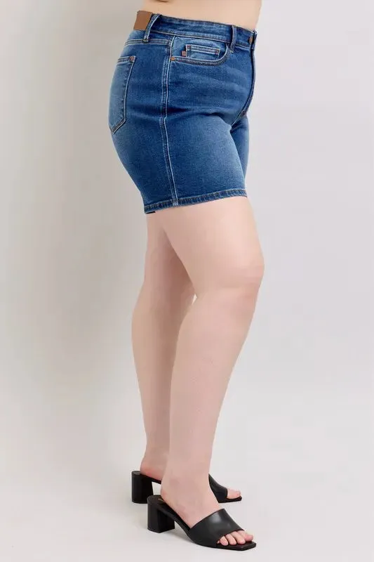 Judy Blue Full Size 2 Button Mid Length Dad Denim Shorts Plus Size