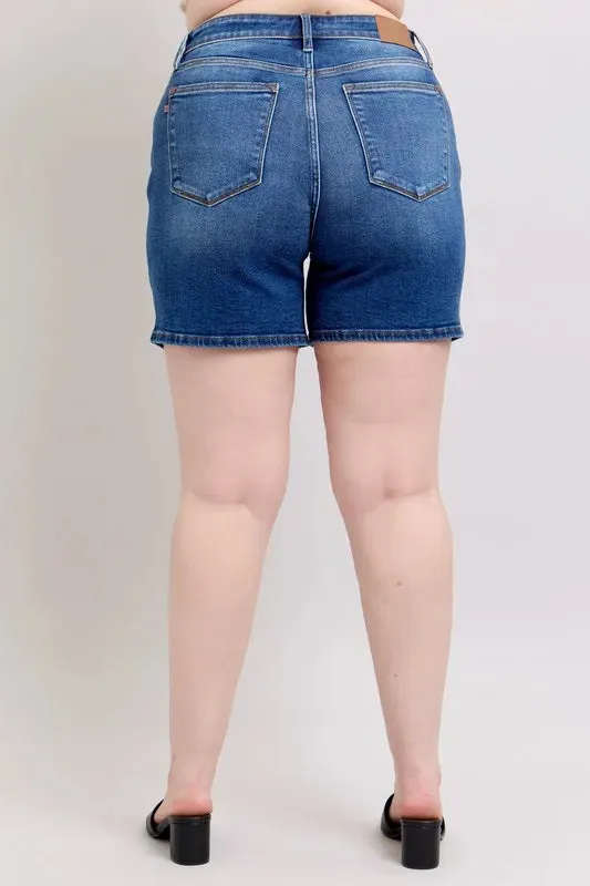 Judy Blue Full Size 2 Button Mid Length Dad Denim Shorts Plus Size