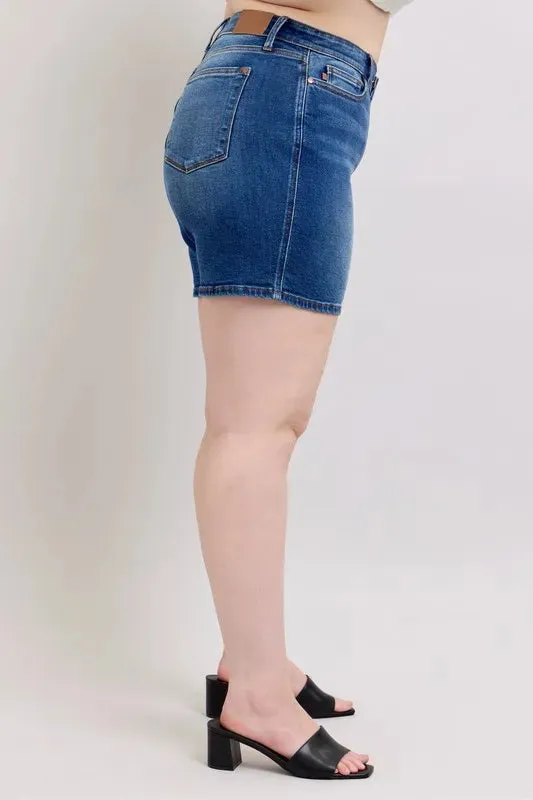 Judy Blue Full Size 2 Button Mid Length Dad Denim Shorts Plus Size