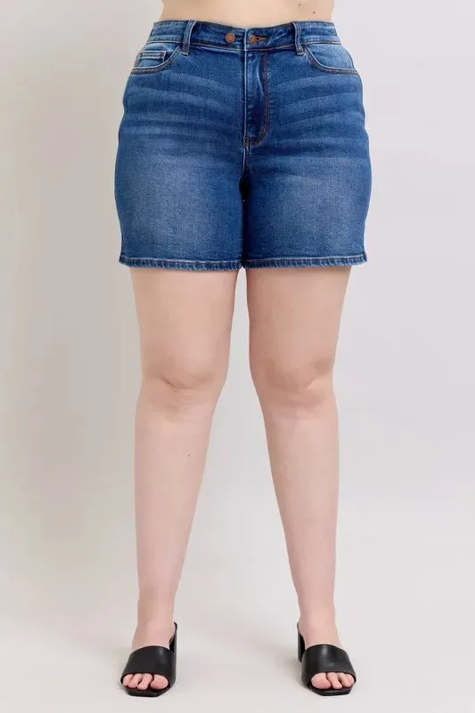 Judy Blue Full Size 2 Button Mid Length Dad Denim Shorts Plus Size