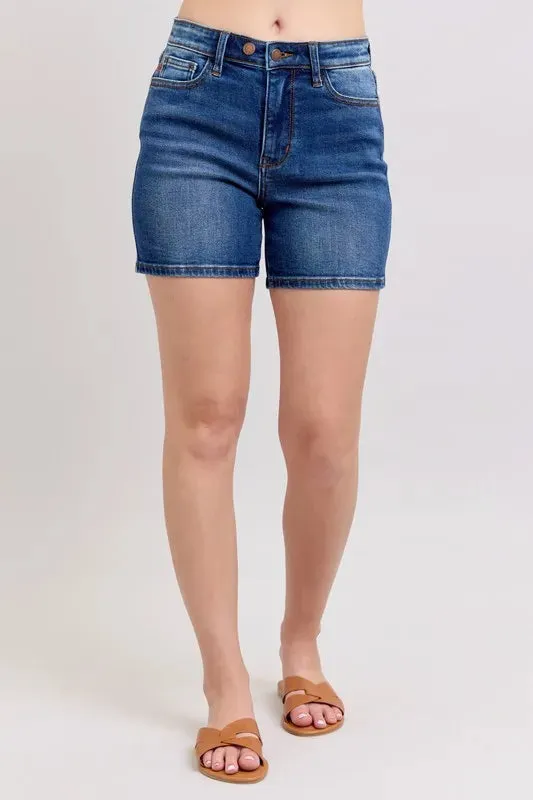 Judy Blue Full Size 2 Button Mid Length Dad Denim Shorts Plus Size