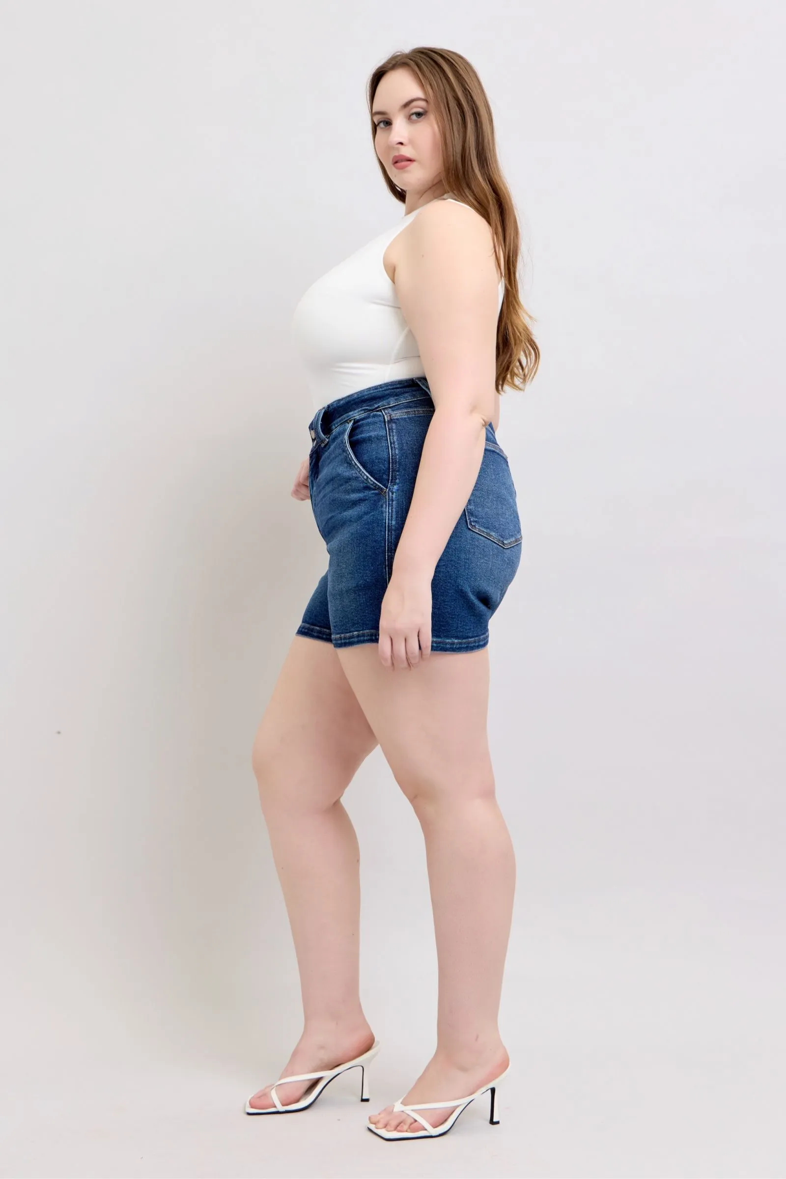 Judy Blue Full Size Double Button Waistband Denim Shorts Plus Size
