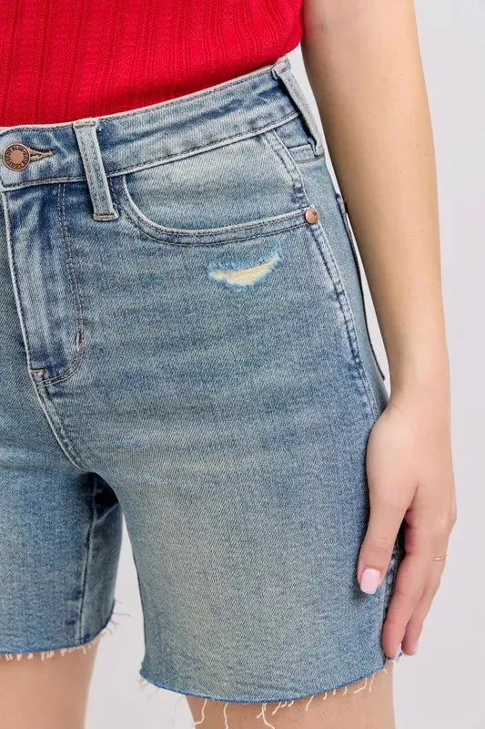 Judy Blue Full Size High Waist Vintage Wash Side Slit Denim Shorts Plus Size