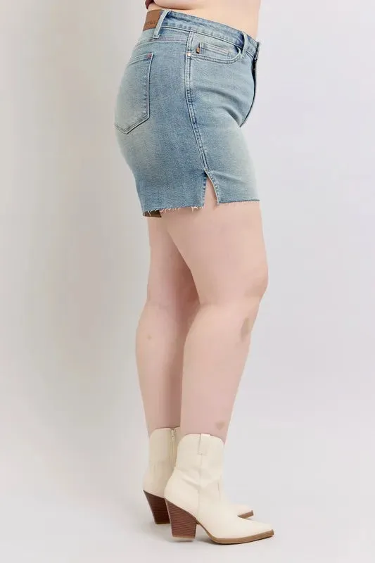 Judy Blue Full Size High Waist Vintage Wash Side Slit Denim Shorts Plus Size