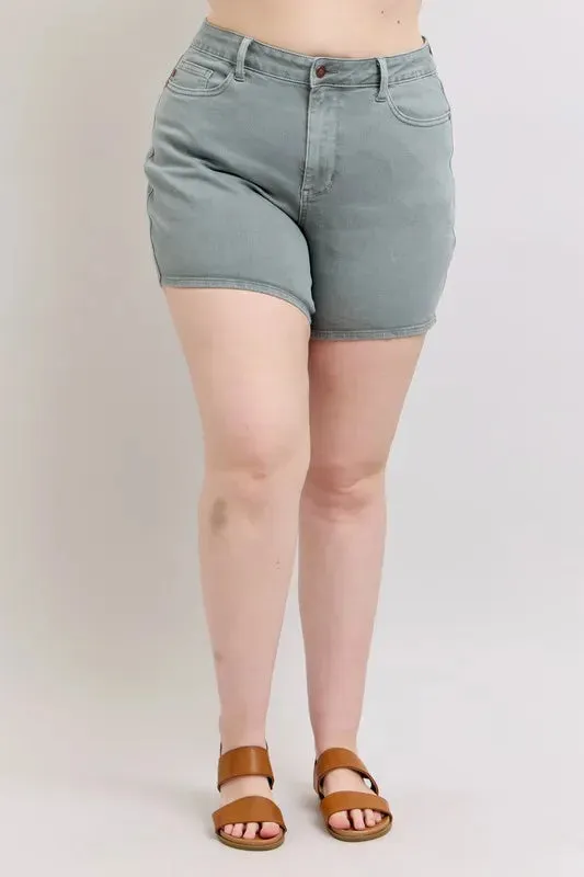 Judy Blue Full Size Hw Garment Dyed & Back Pkt Embroidery Shorts Plus Size