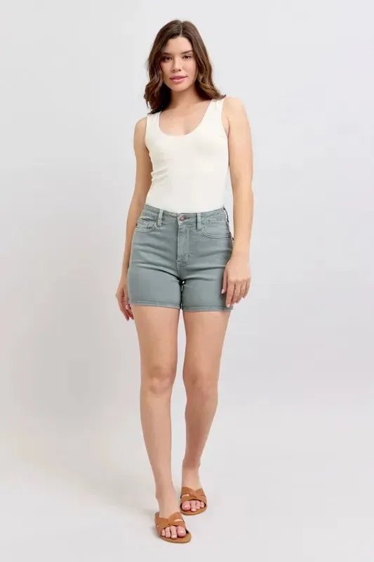 Judy Blue Full Size Hw Garment Dyed & Back Pkt Embroidery Shorts Plus Size