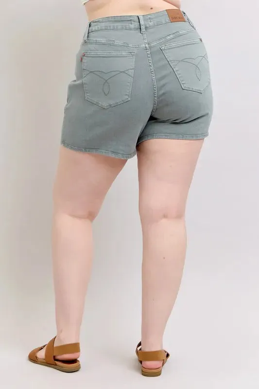 Judy Blue Full Size Hw Garment Dyed & Back Pkt Embroidery Shorts Plus Size