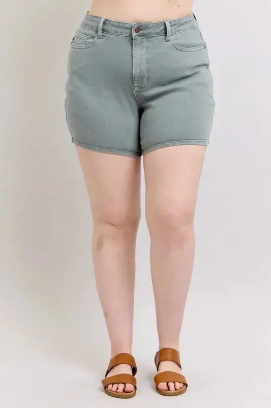 Judy Blue Full Size Hw Garment Dyed & Back Pkt Embroidery Shorts Plus Size