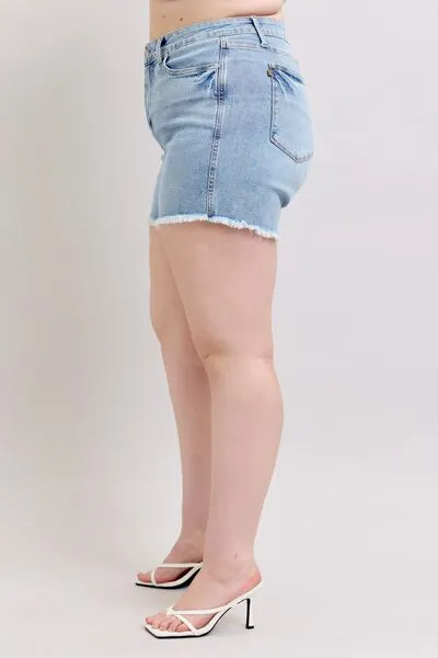 Judy Blue Tummy Control Raw Hem Denim Shorts Plus Size