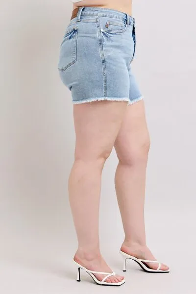 Judy Blue Tummy Control Raw Hem Denim Shorts Plus Size