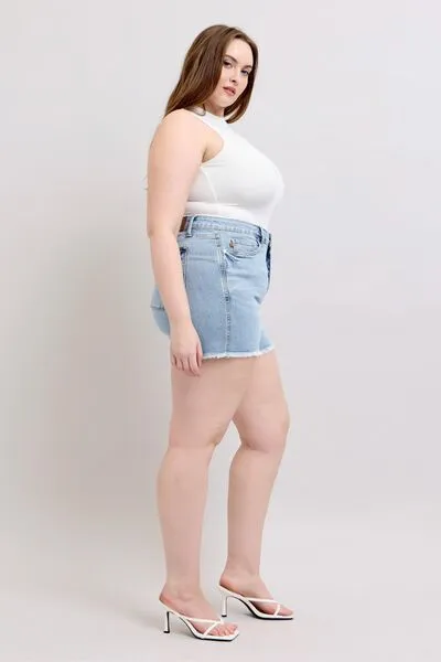 Judy Blue Tummy Control Raw Hem Denim Shorts Plus Size