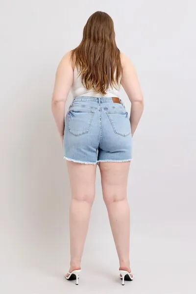 Judy Blue Tummy Control Raw Hem Denim Shorts Plus Size
