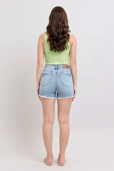 Judy Blue Tummy Control Raw Hem Denim Shorts Plus Size